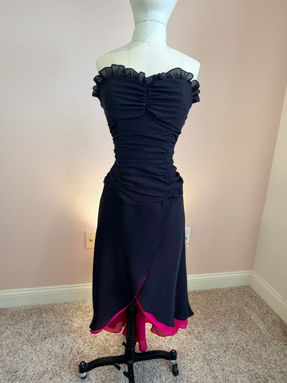 Zum Zum by Niki Livas Vintage Strapless Ruched High Low Dress 3/4